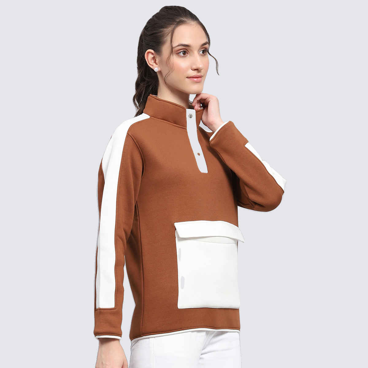 Rock.It By Monte Carlo Womens Solid Brown Mock Neck Full Sleeve Sweatshirt | 2240102621-2-38 | L