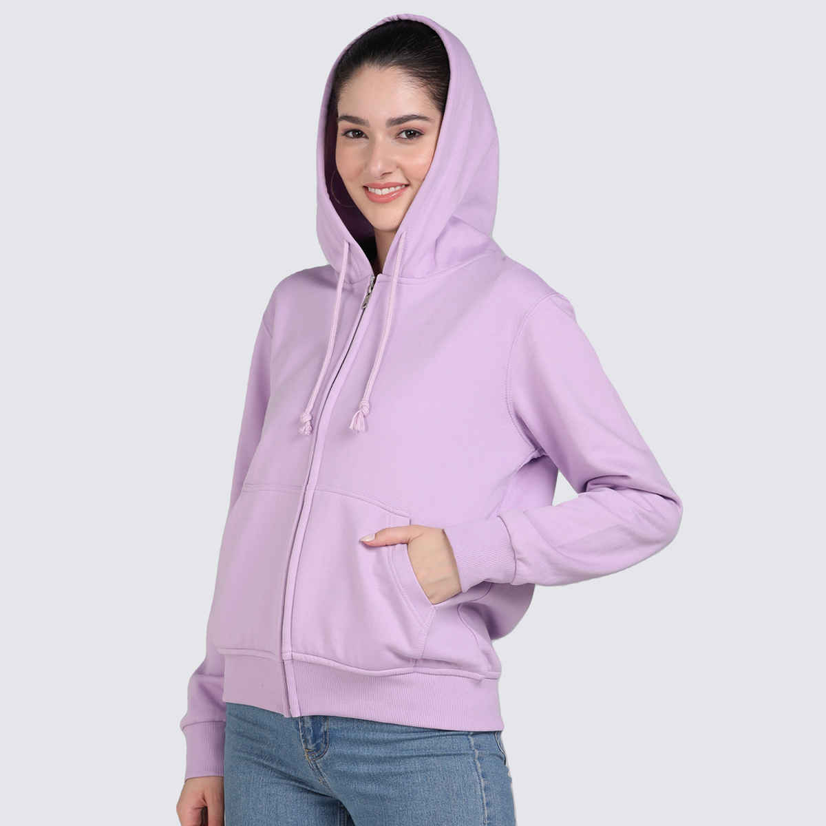 Alan Jones Clothing Women's Solid Zipper Hooded Sweatshirt | Lavender - L