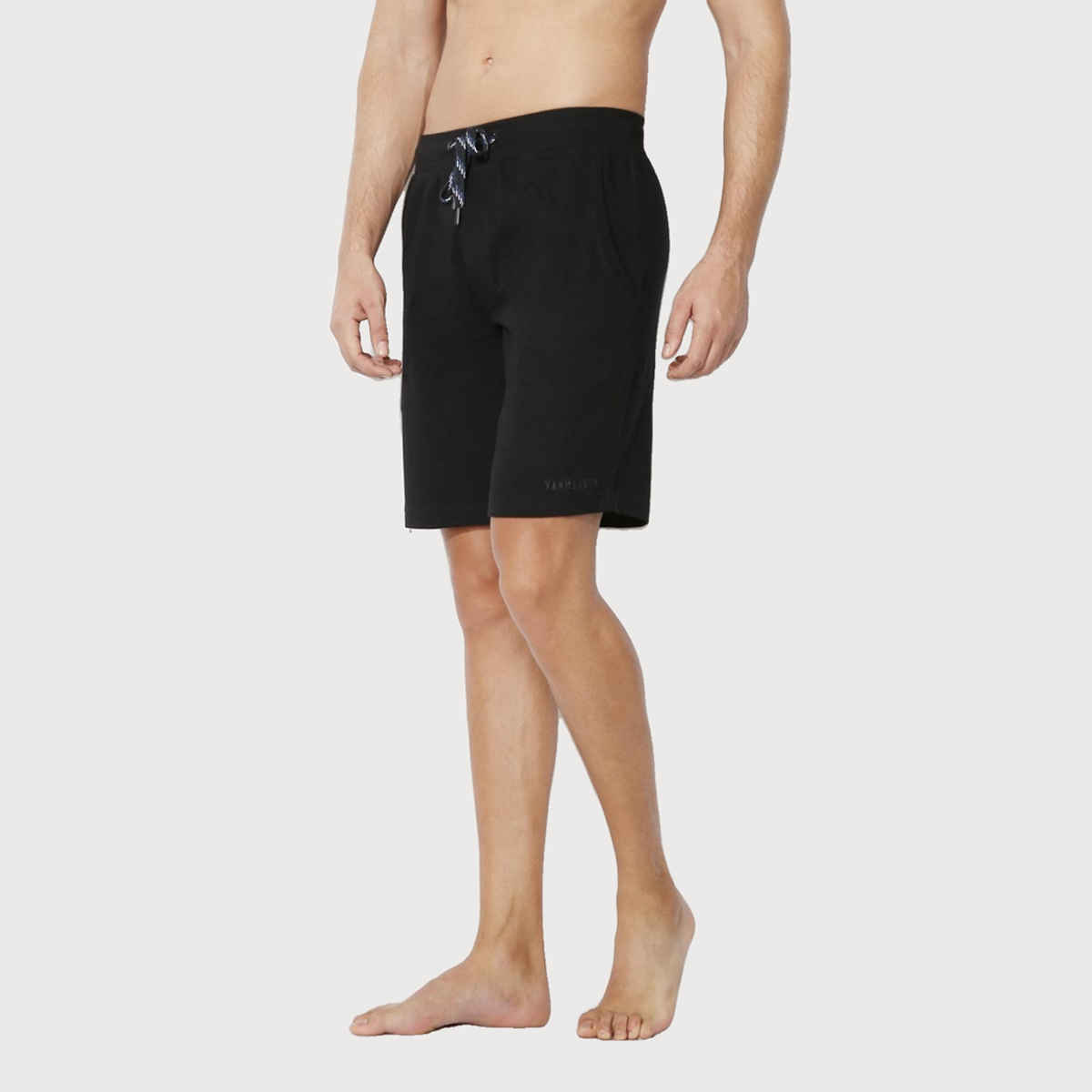 Van Heusen Athleisure Men Cotton Black Solid Smart Tech Easy Stain Release Knit Shorts |M
