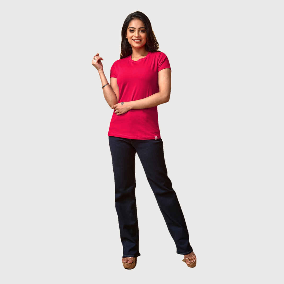 Lyra Women's T-shirt Round Neck Half Sleeve | Fuchsia - M