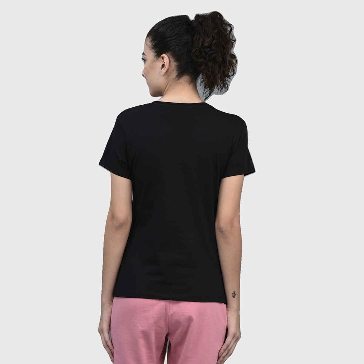 Dollar Women Round Neck T-shirt - Black | Stretchable Cotton | M