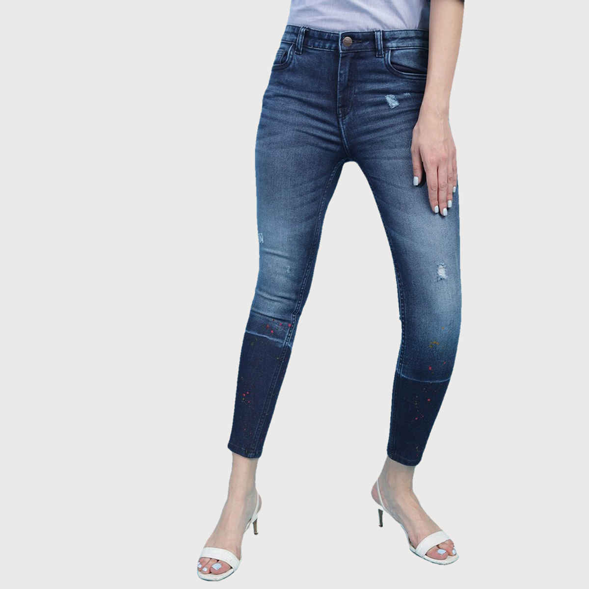 Freehand Women's Distressed Slim-Fit Jeans | Blue - 30