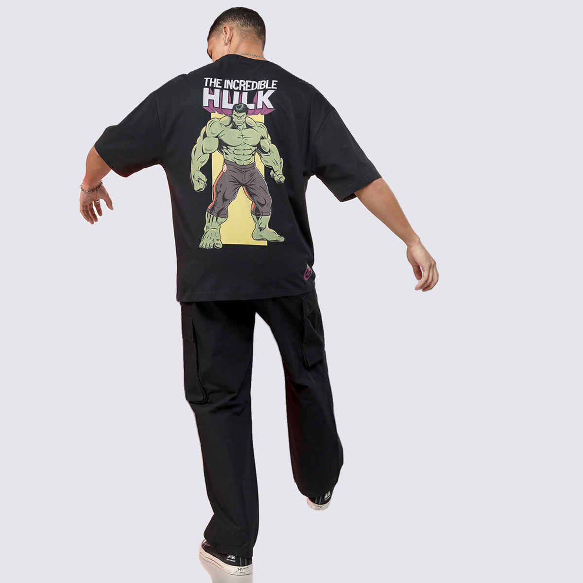 Highlander Men's Marvel Hulk Oversized Drop Shoulder T-shirt | Black - L