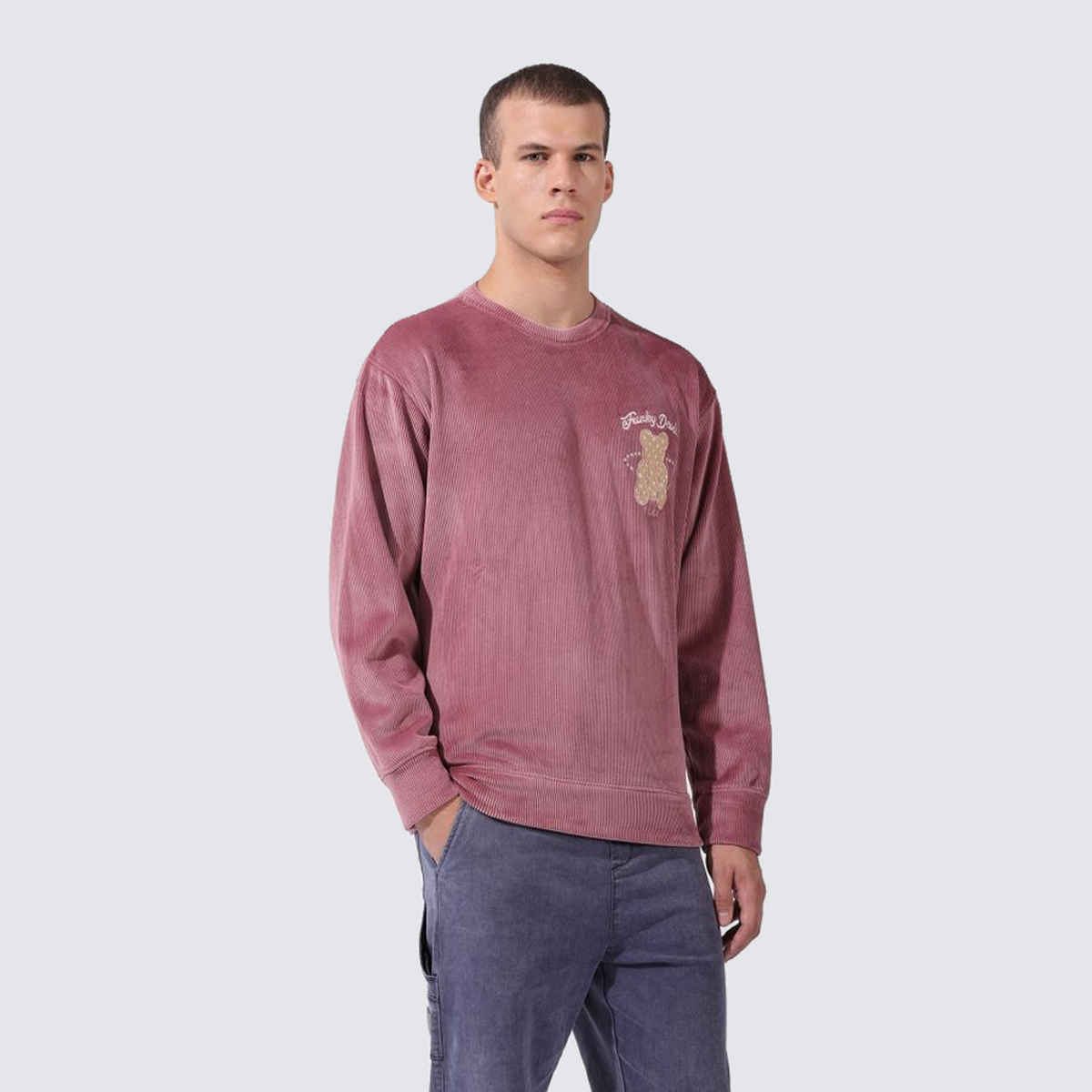 The Indian Garage Co Men's Oversized Self Design Sweatshirt | Brown - XL