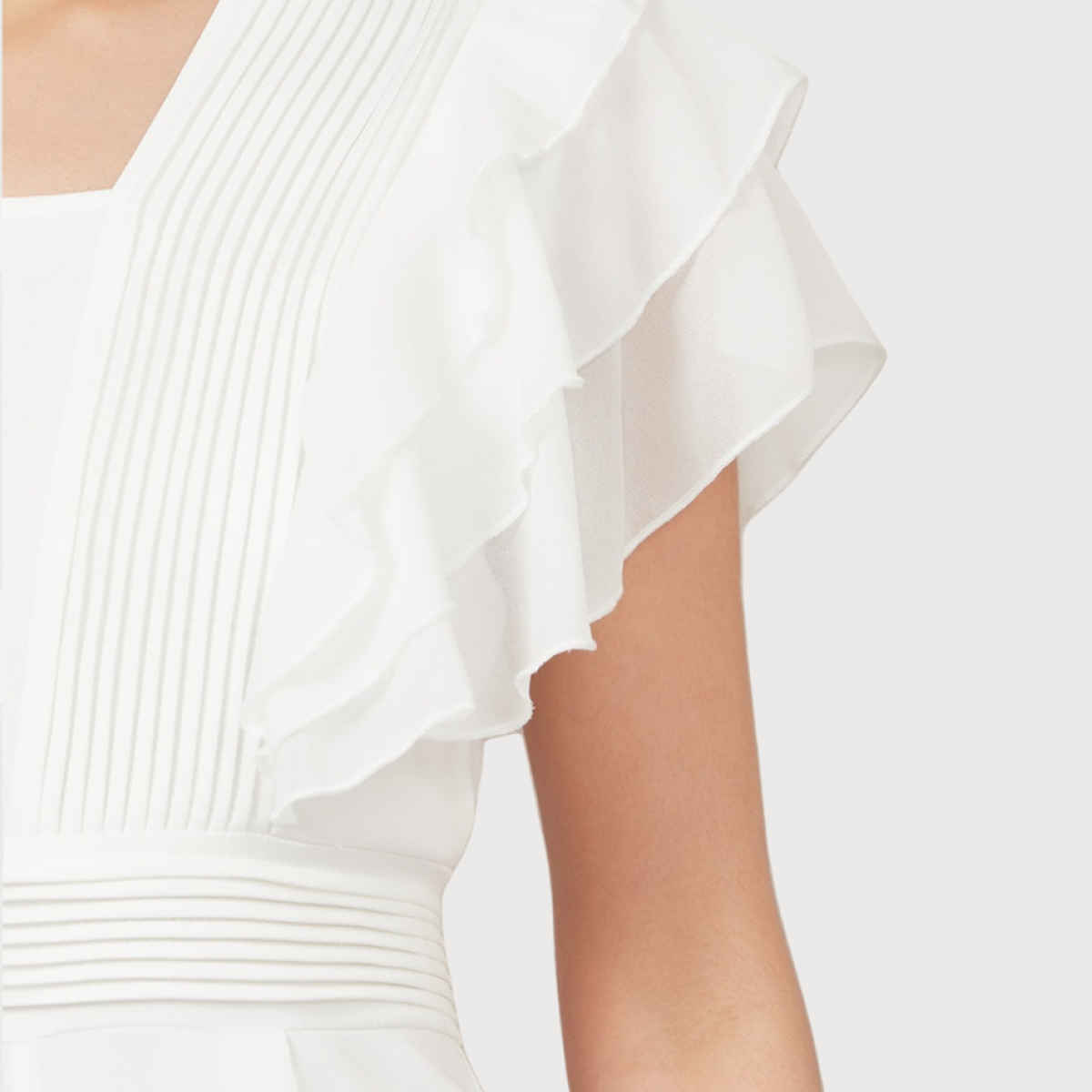 Styli Women's Wide Leg Jumpsuit with Ruffle Sleeves and Pleats | White - XL