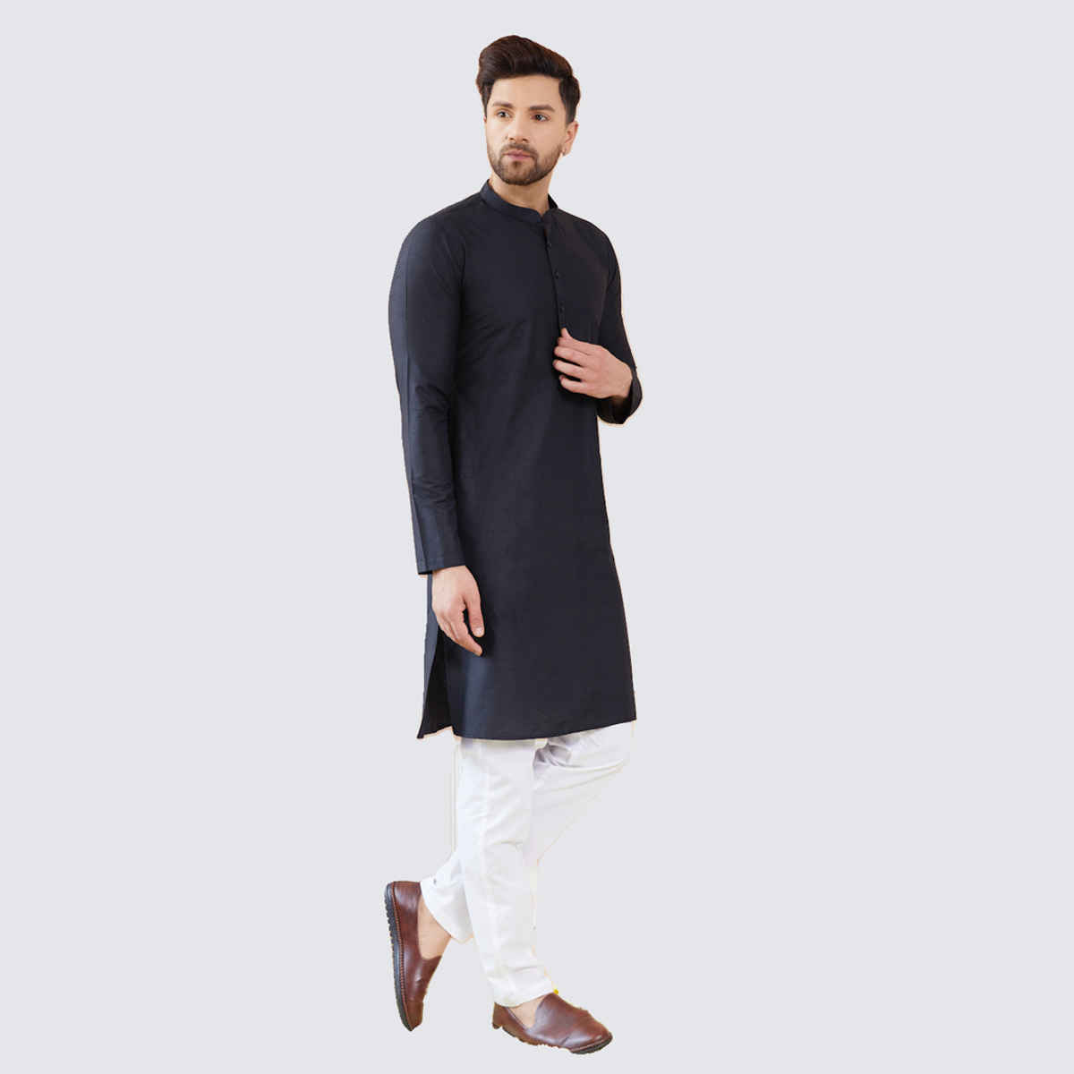 See Designs Men's Cotton Solid Straight Kurta | Black - S