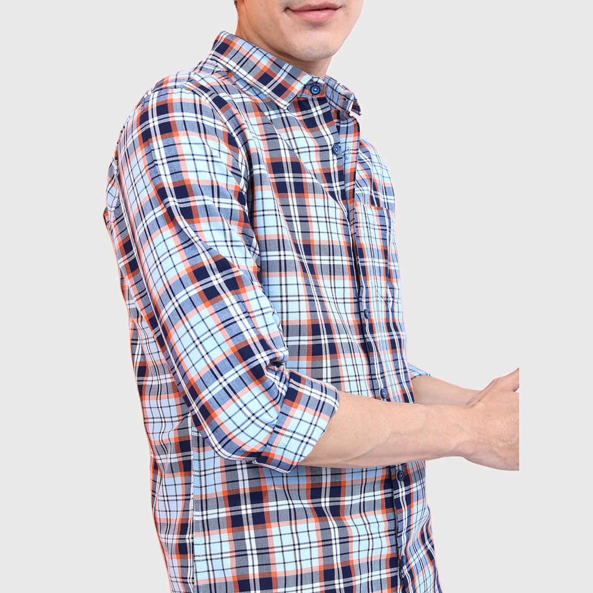 HIGHLANDER Men's Slim Fit Tartan Checked Casual Shirt | Blue - M