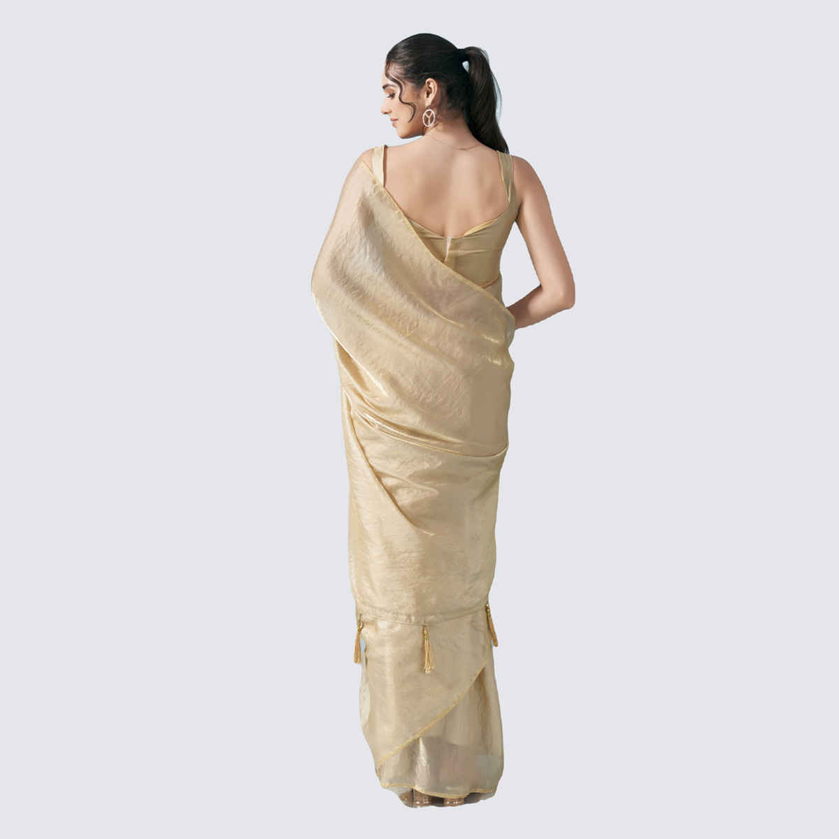 Tikhi Imli Women's Satin Saree With Unstitched Blouse | Beige