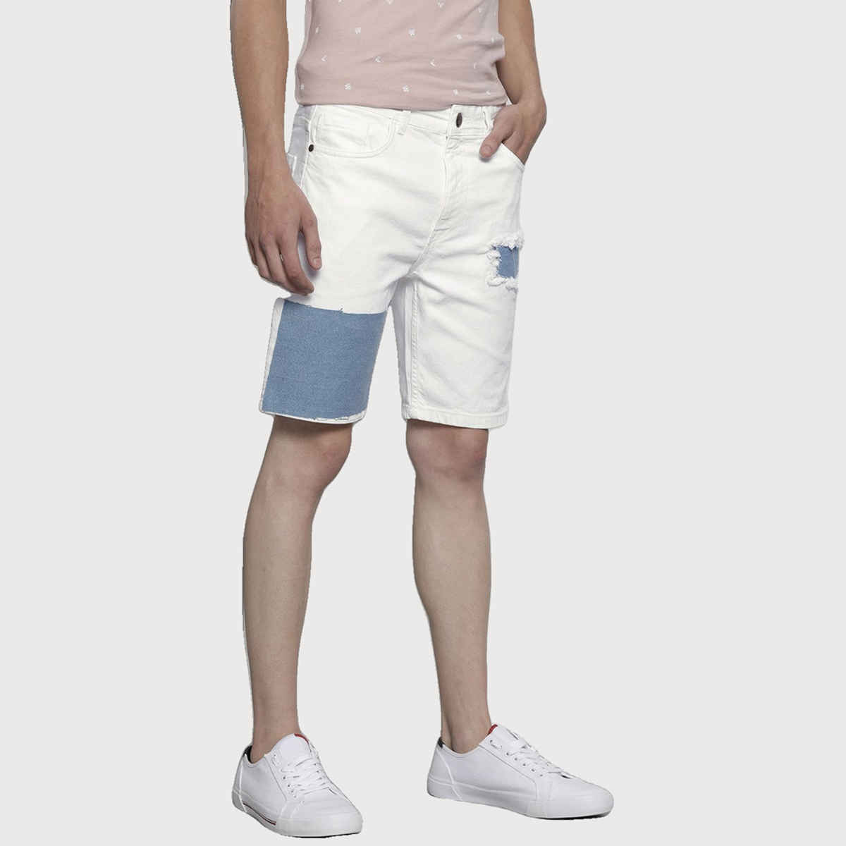 The Indian Garage Co Men's Slim Fit Solid Casual Shorts | White - 34