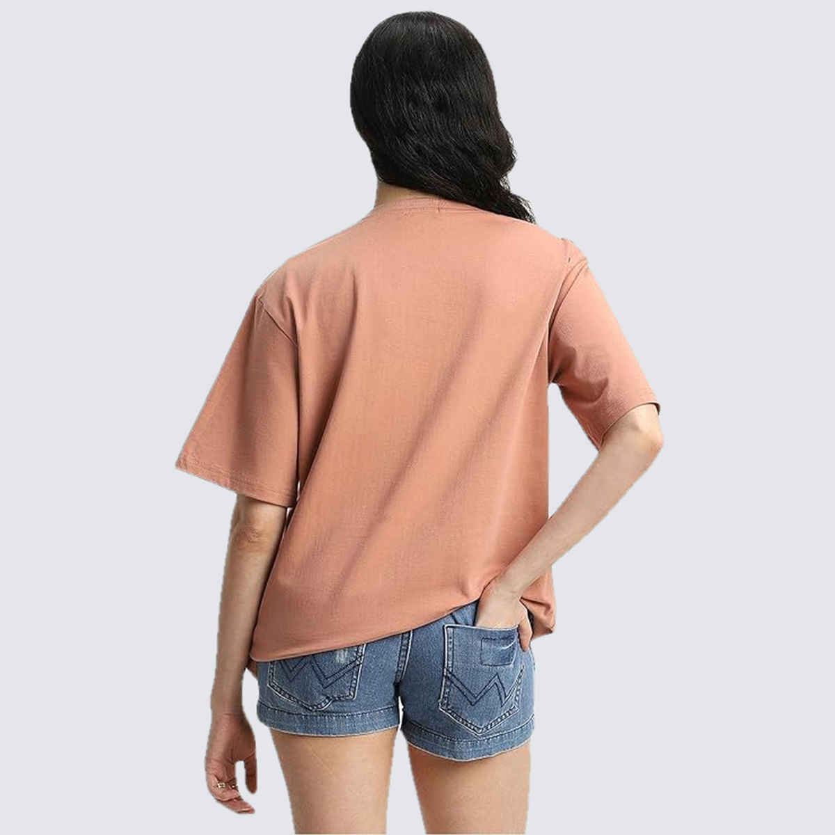Juneberry Cork Oversized Fit Round Neck T-shirt for Women - L