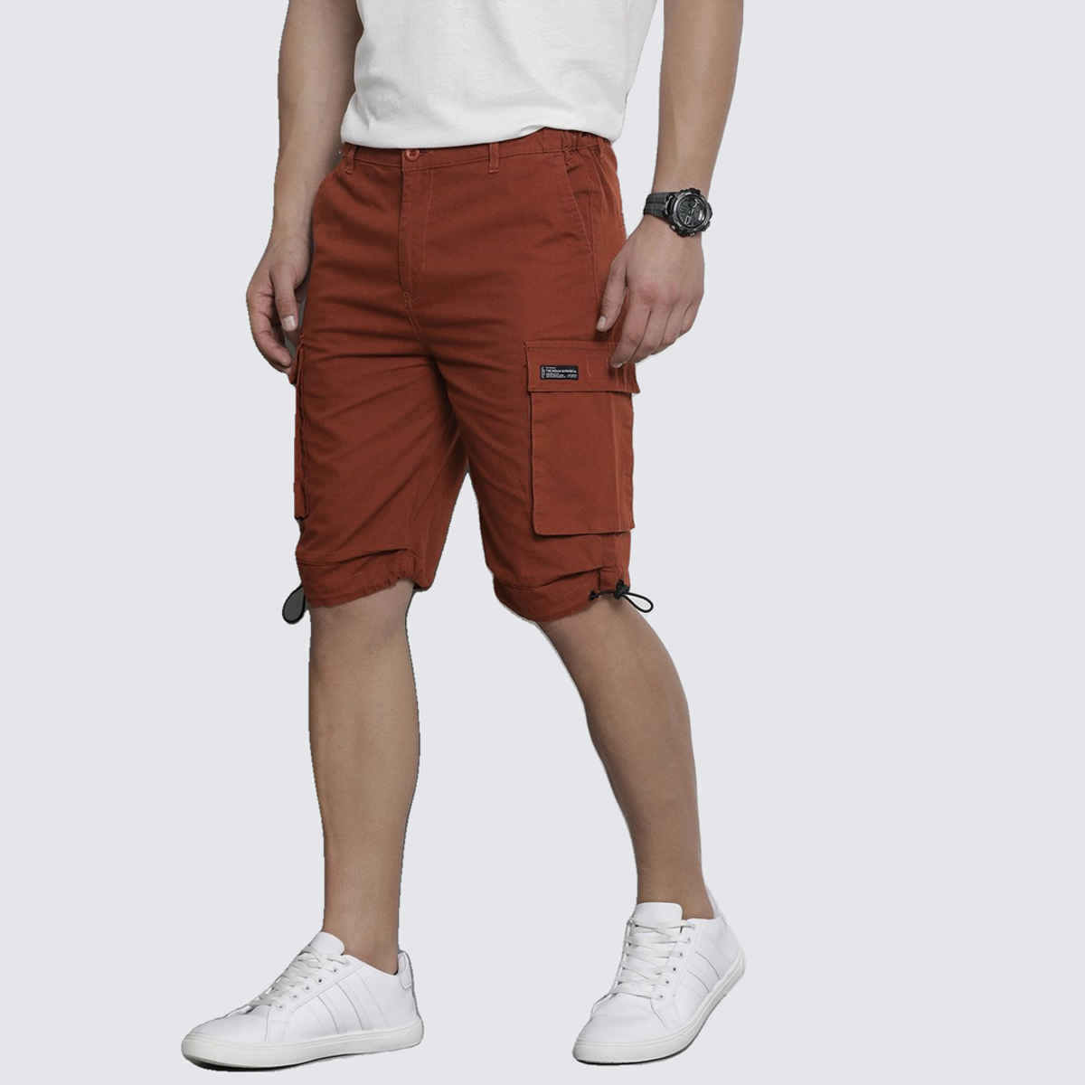 The Indian Garage Co Men s | Relaxed Solid Casual Cargo Parachute Shorts | Burnt Orange | 32