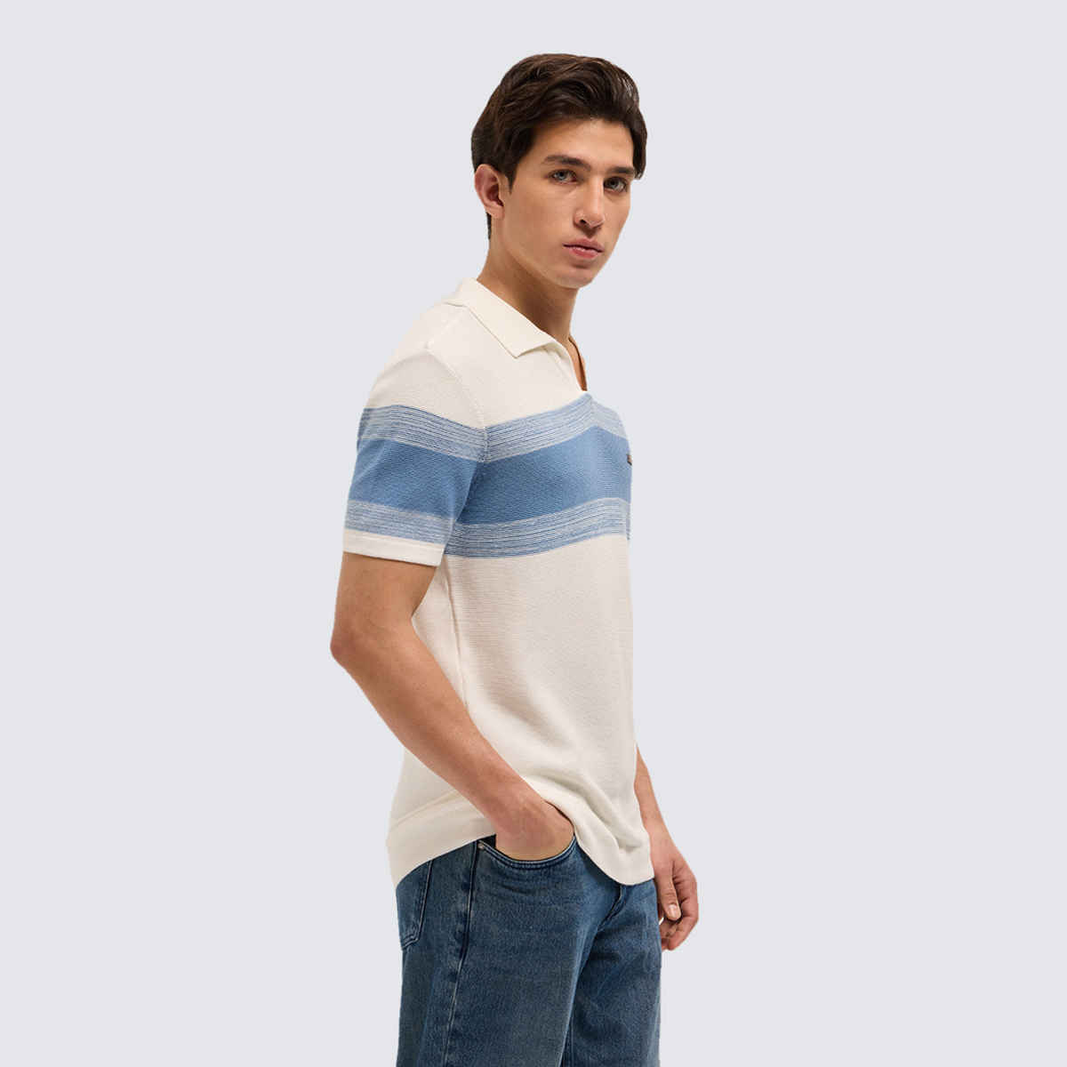 The Bear House Men's Slim Fit Flat Knit Polo with Ribbed Horizontal ...