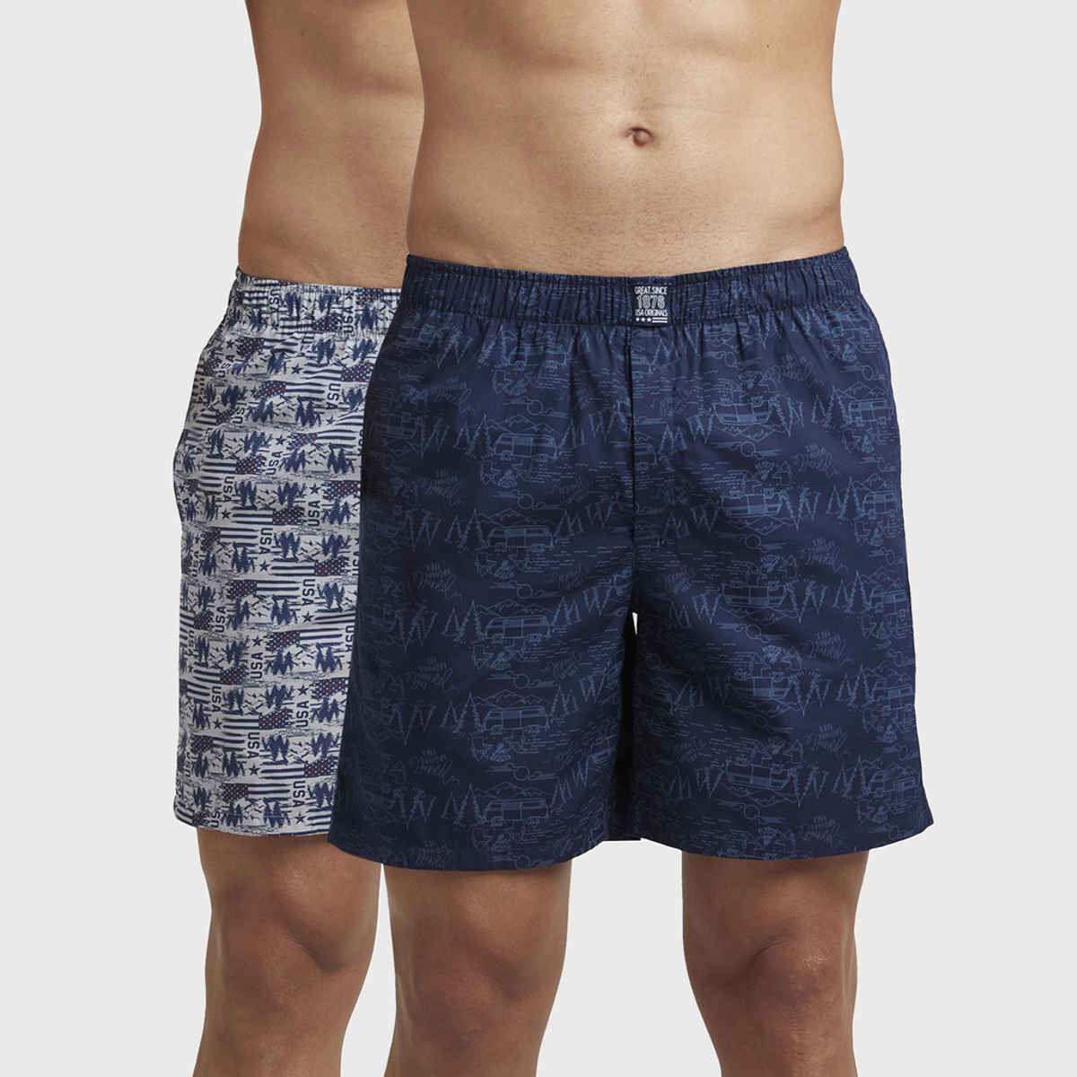 Jockey US57 Men's Super Combed Cotton Woven Printed Underwear Boxer|Side Pocket|PO2 | Multi Colour-L