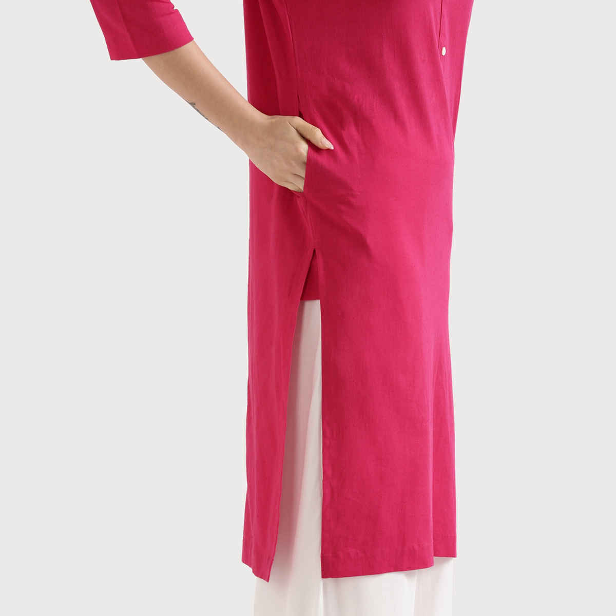 Saadaa Women's Long Airy Linen Kurta | Hot Pink - L