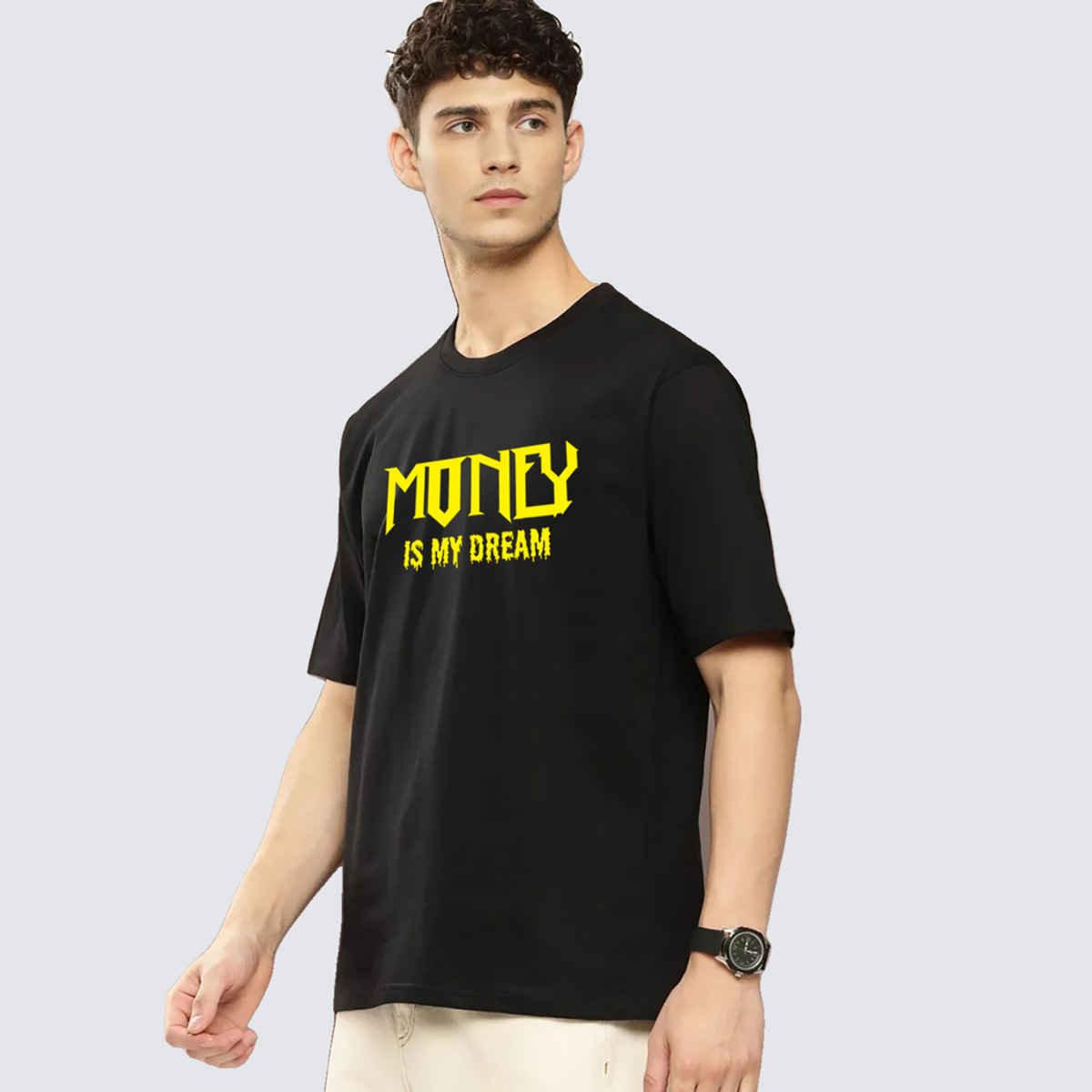 BENNY BROOKS Men's Round Neck half sleeve Oversized T-shirt |AA(ARN)BLACK169 | Black - L