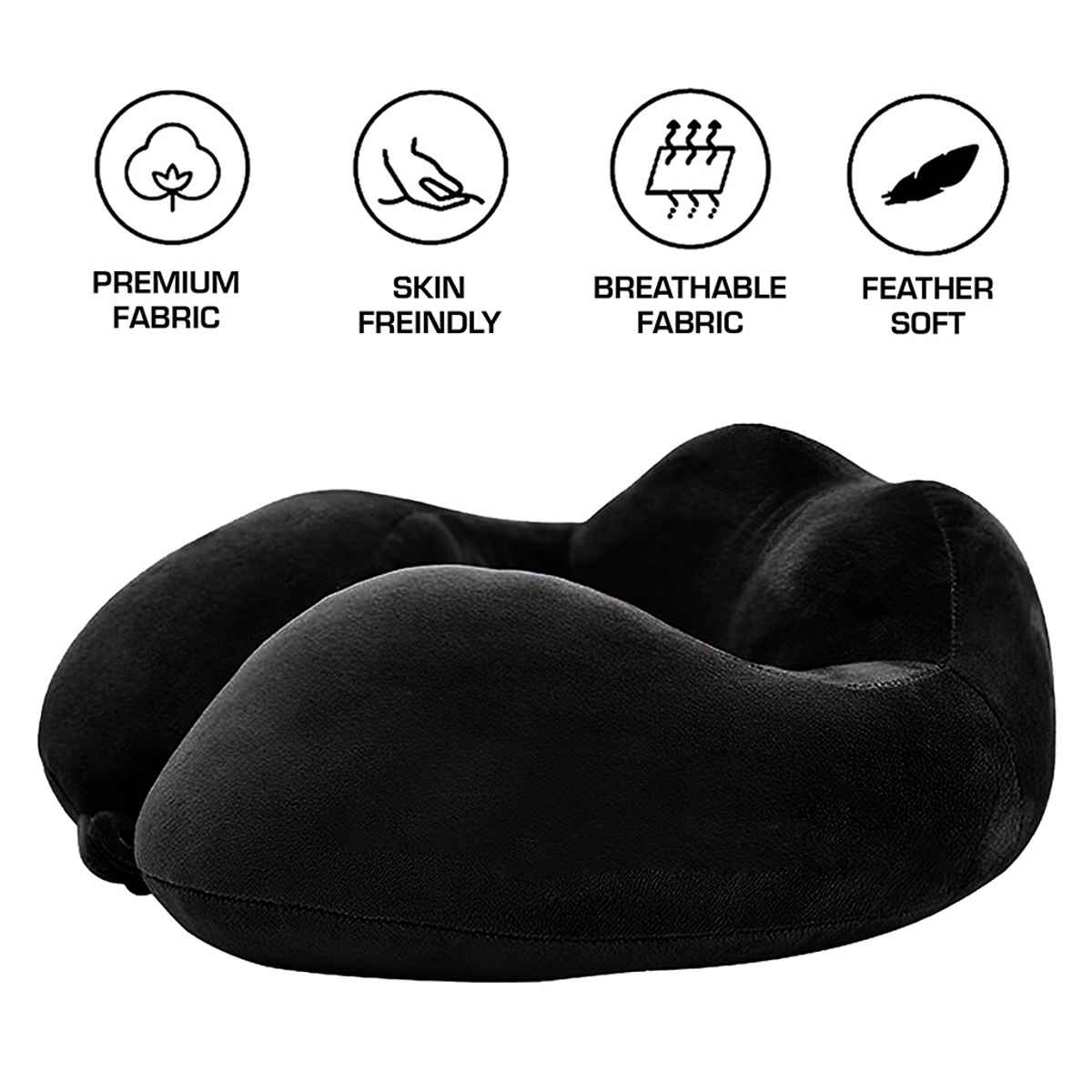 Billebon Unisex Solid Fiber Neck Pillow with Eye Mask | Black - Free Size