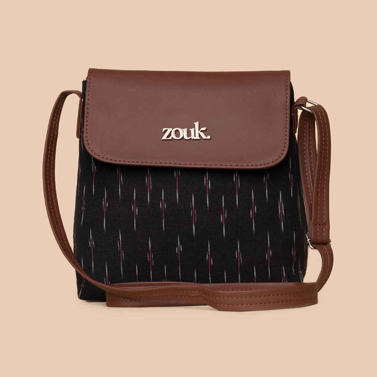 Zouk Women's Woven Vegan Leather and Handcrafted Fabric 5.6 L Sling Bag