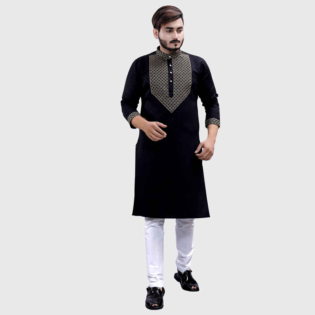 Tibra Collection Men Straight Kurta - Black | Designer | Cotton Blend | XL