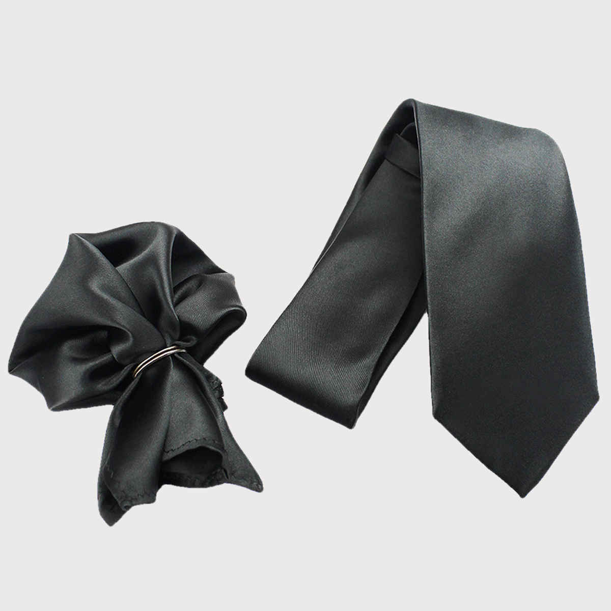 Peluche Men's Solid Polyester Necktie Set | Black - Free Size