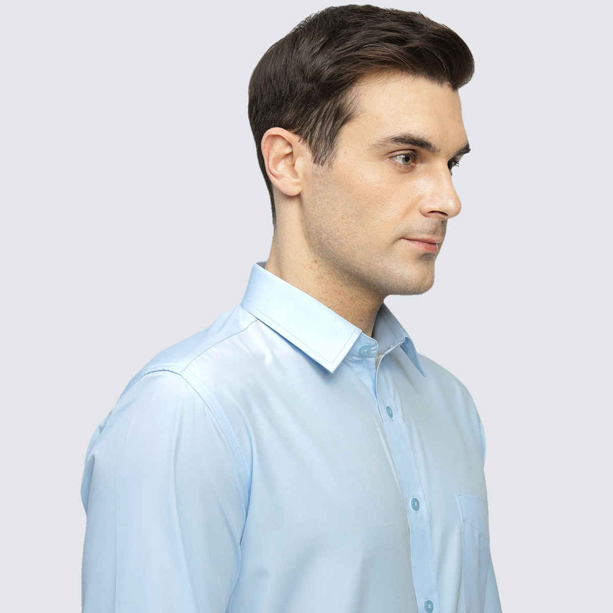 English Navy Men's Cotton Solid Slim Fit Spread Collar Button Closure Formal Shirt | Sky Blue | L