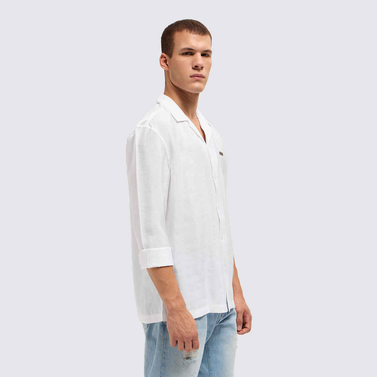 The Bear House Men's Lenzing Modal Solid Oversize Fit Casual Shirt | White - M