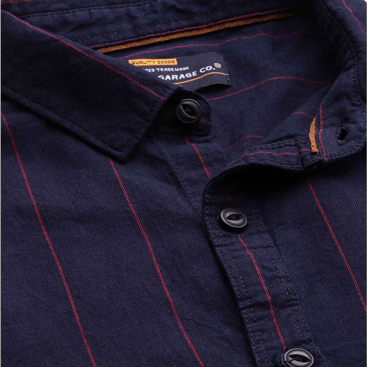 The Indian Garage Co Men's Slim Fit Checkered Casual Shirt | Navy Blue - L