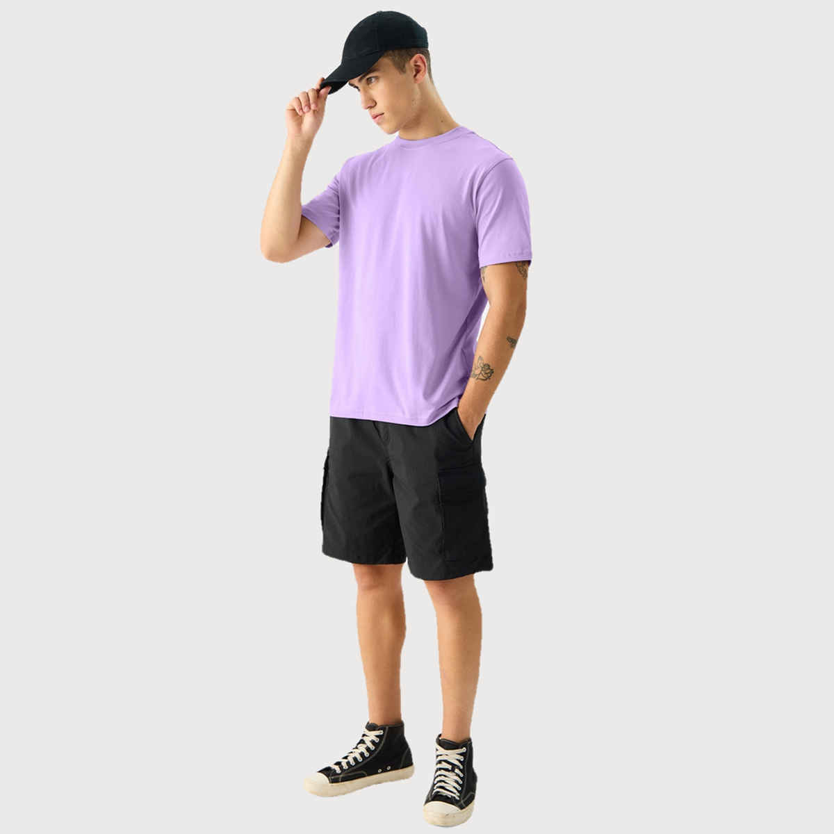 The Souled Store Men's Regular Solids-Deep Lavender Men's T-shirts | Lavender | L