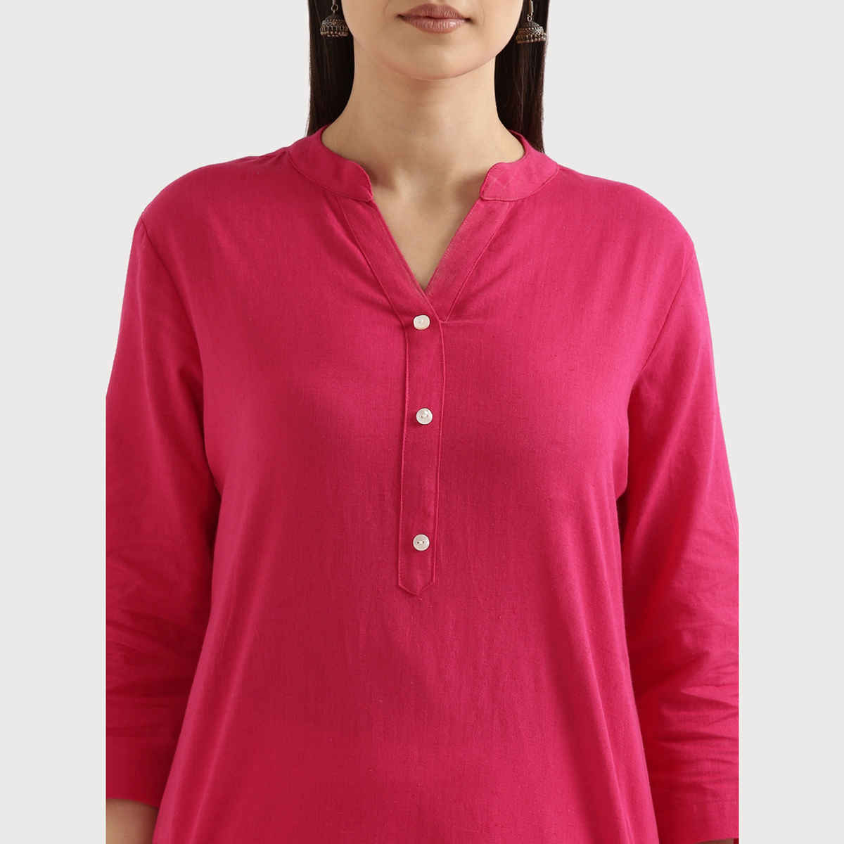 Saadaa Women's Long Airy Linen Kurta | Hot Pink - L