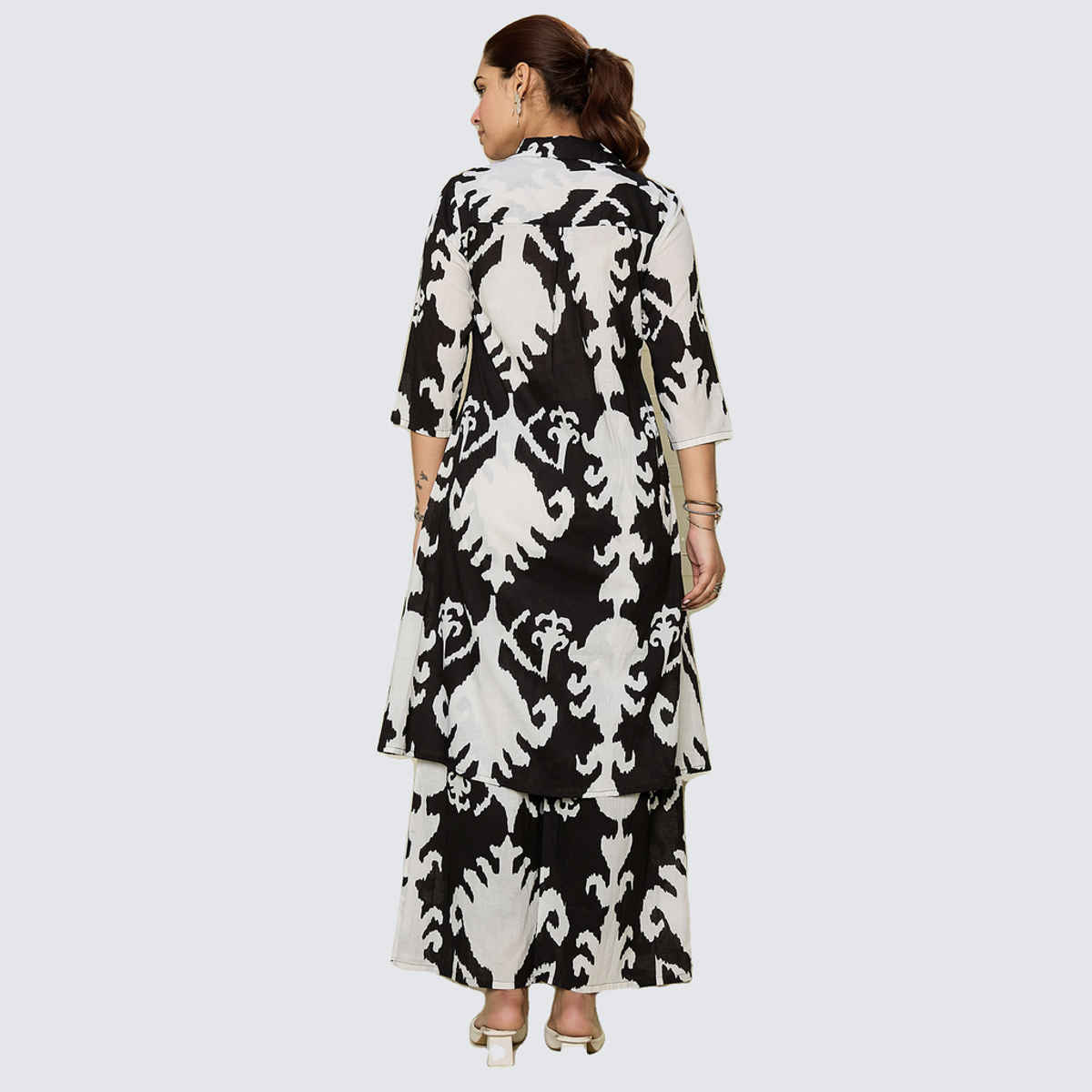 INDO ERA Women's Printed A-Line Kurta Pant set | CD0BK9661 | Black - XL