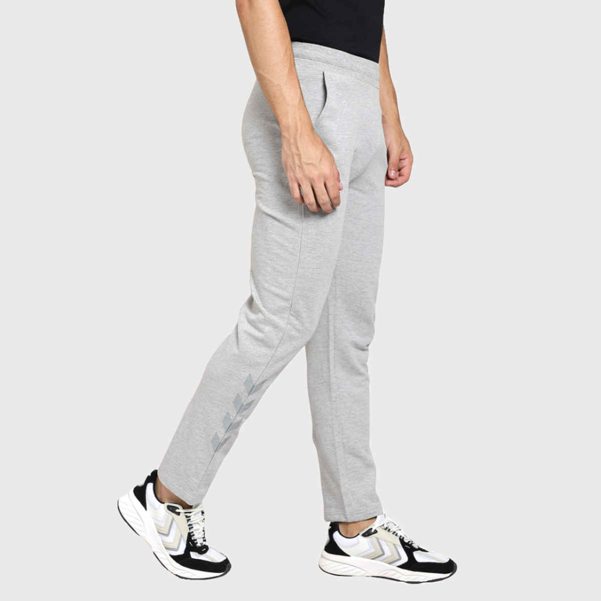 hummel Men's Alex Solid Regular Fit Cotton Poly Track Pant with Zipper Pockets | Grey - S