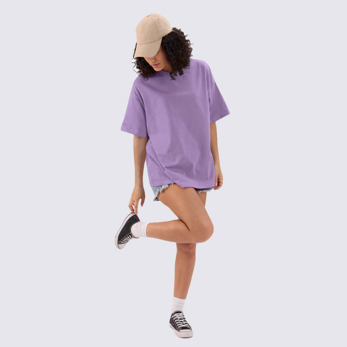 The Souled Store Women's Solids Oversized T-shirt | Lavender Purple - XL