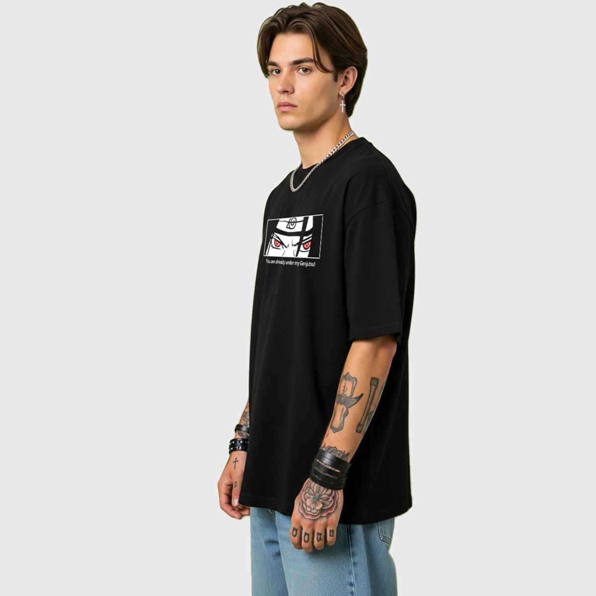 BENNY BROOKS Men's Round Neck half sleeve Oversized T-shirt |AA(ARN)BLACK129 | Black - XL