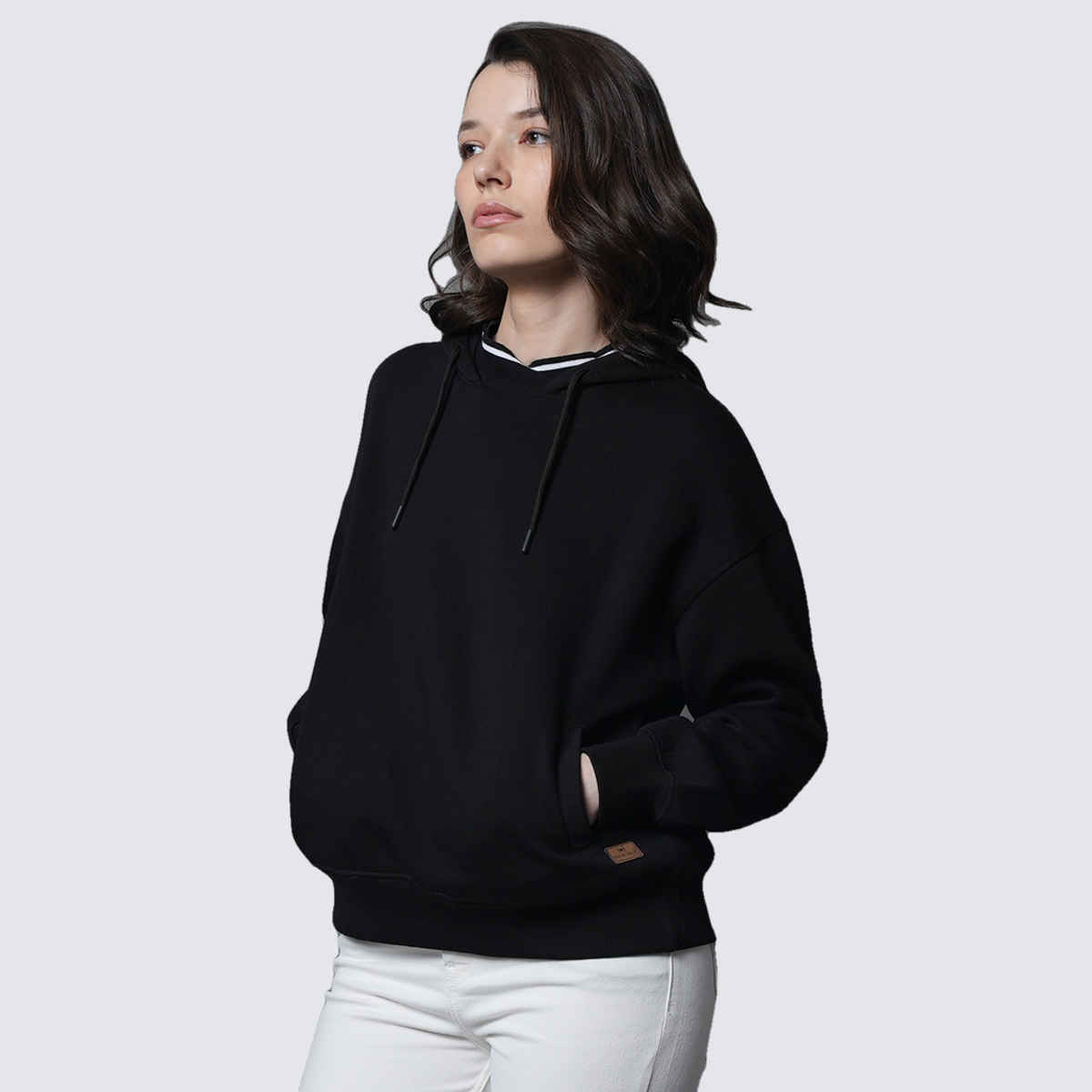 High Star Women's Striped Hooded Pullover Sweatshirt | Black - M