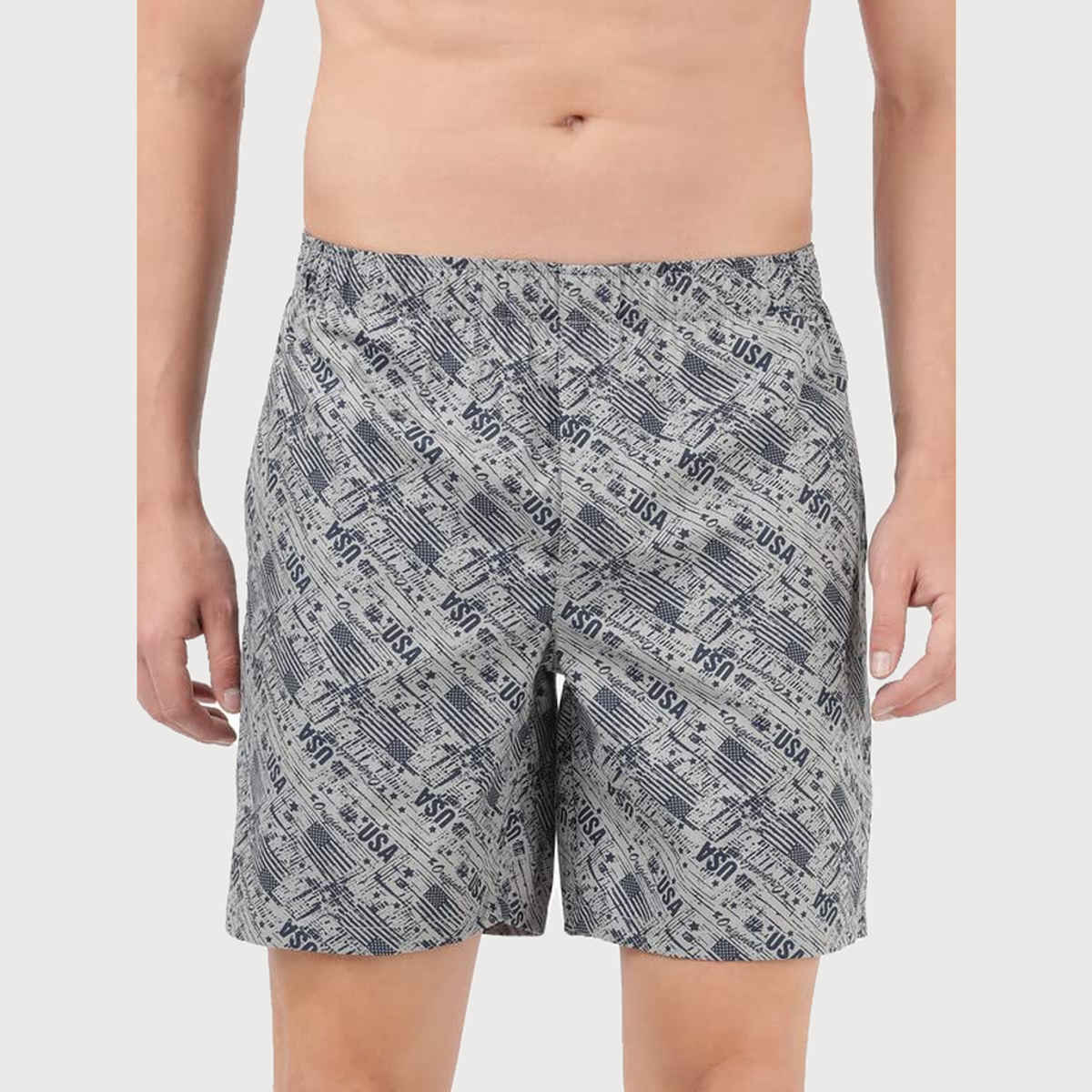 Jockey US57 Men's Combed Cotton Woven Printed Underwear Boxer Short-Side Pocket | PO2 | Navy-Brick Red - M