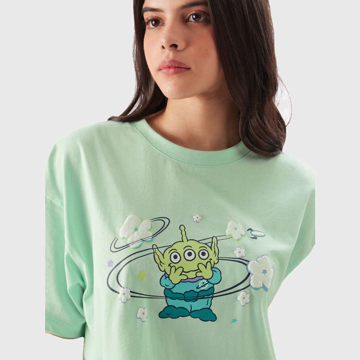 The Souled Store Women's Pixar Monster Inc. Oversized T-shirt | Green - M