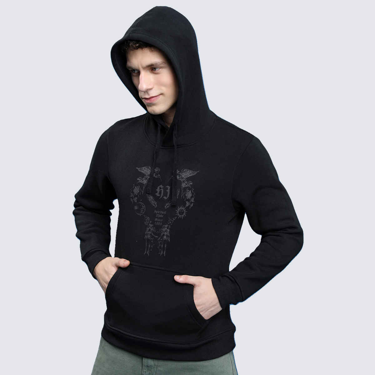 HIGHLANDER Men's Printed Cotton Pullover Sweatshirt | Black - XL