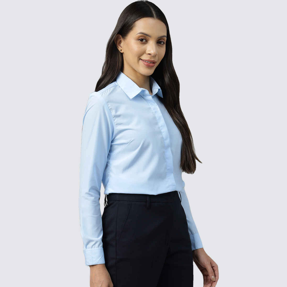 English Navy Women's Solid Regular Fit Polyester Formal Shirt | Sky Blue - L