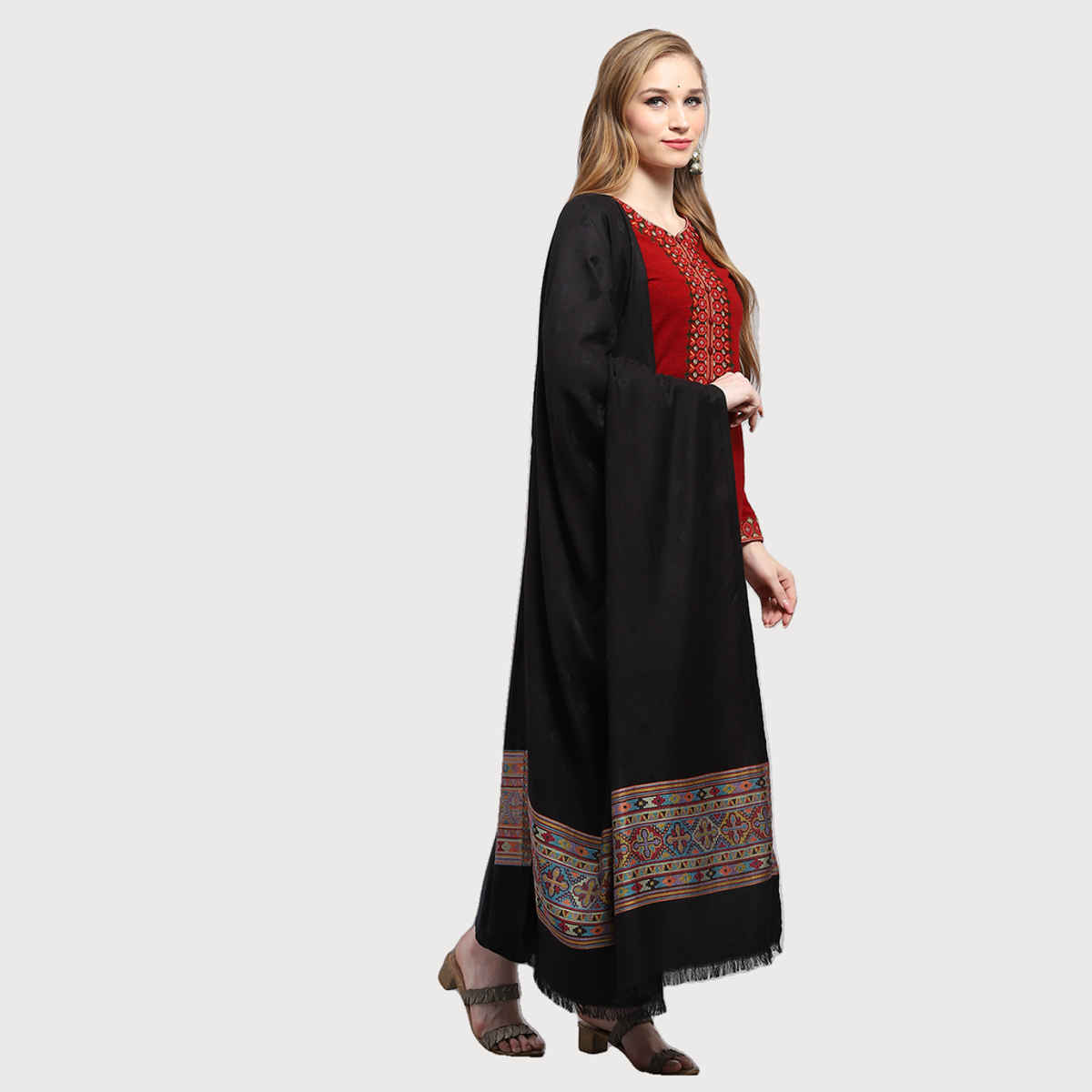 Monte Carlo Womens Self Design Black Shawl | 224Shw6860-0-40 | L 210 cm x W 105 cm