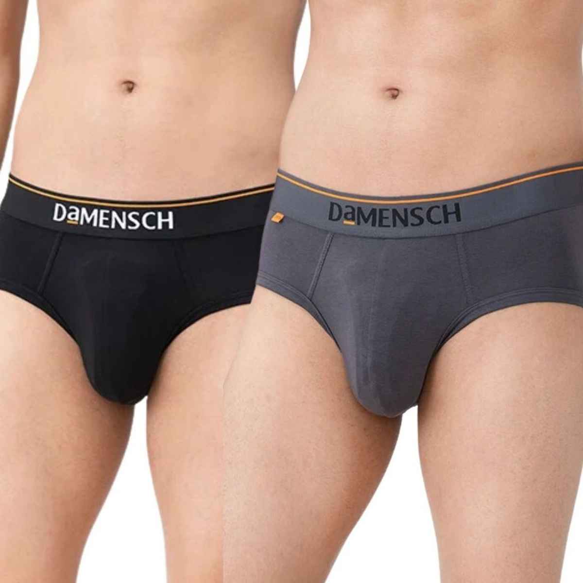 DaMENSCH Men's Brief | Basic Solid, Deo Cotton | Black Knight and Charcoal Dust - M