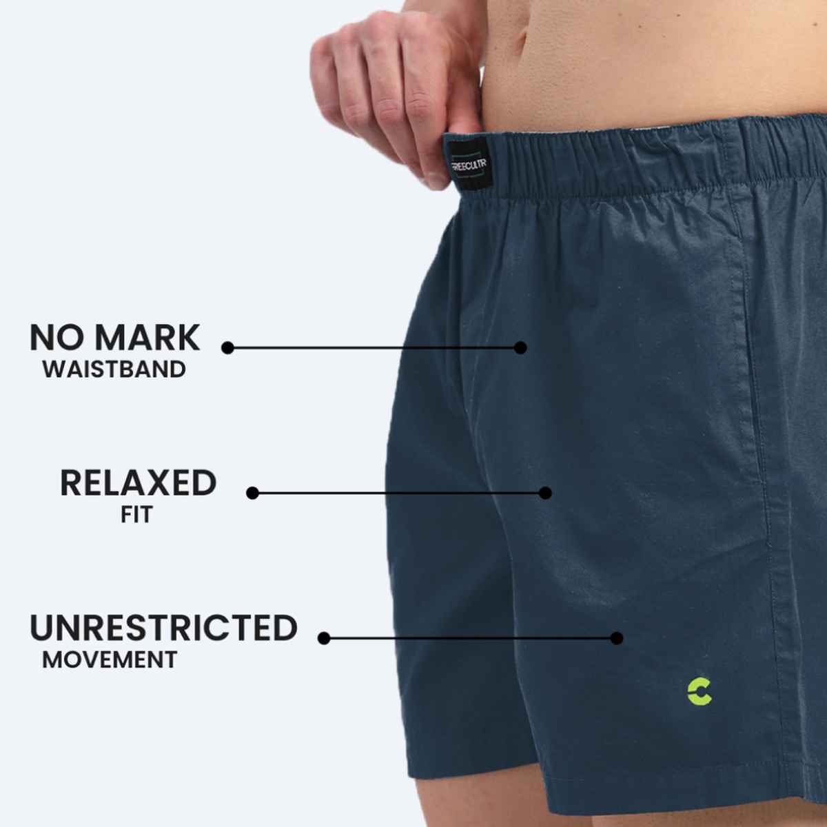 Freecultr Men s Silky Soft | All Day Boxer Shorts with Dual Deep Side Pocket | Blue - S