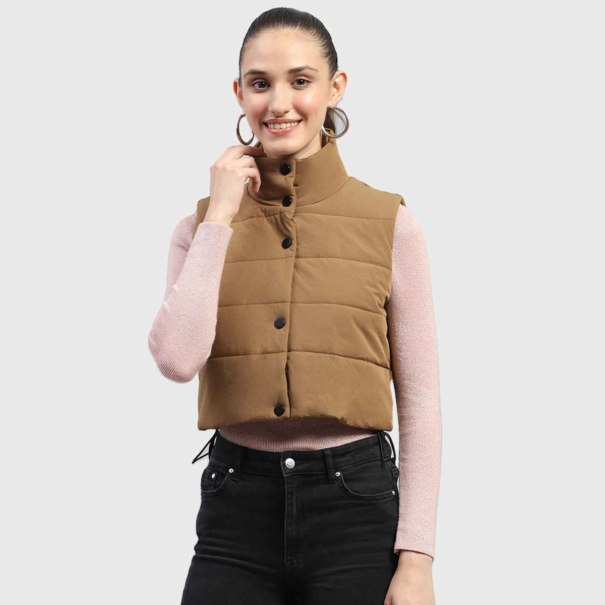 Rock.It By Monte Carlo Womens Brown Solid Mock Neck Sleeveless Jacket | 2240102633-2-42 | XXL
