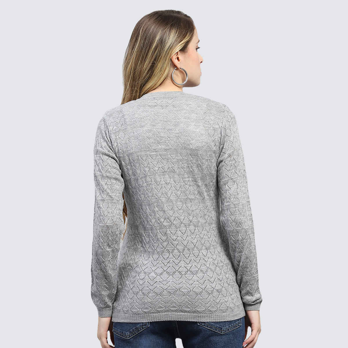 Monte Carlo Womens Grey Self Design V Neck Full Sleeve Cardigan |1243548Vn-102-42 |XXL