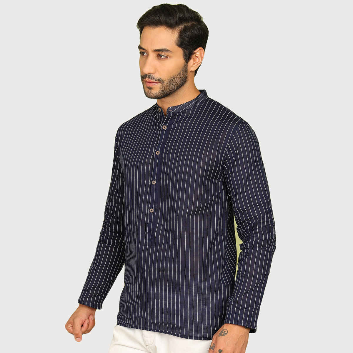 Allan Peter Men's Printed Short Kurta | Blue - M