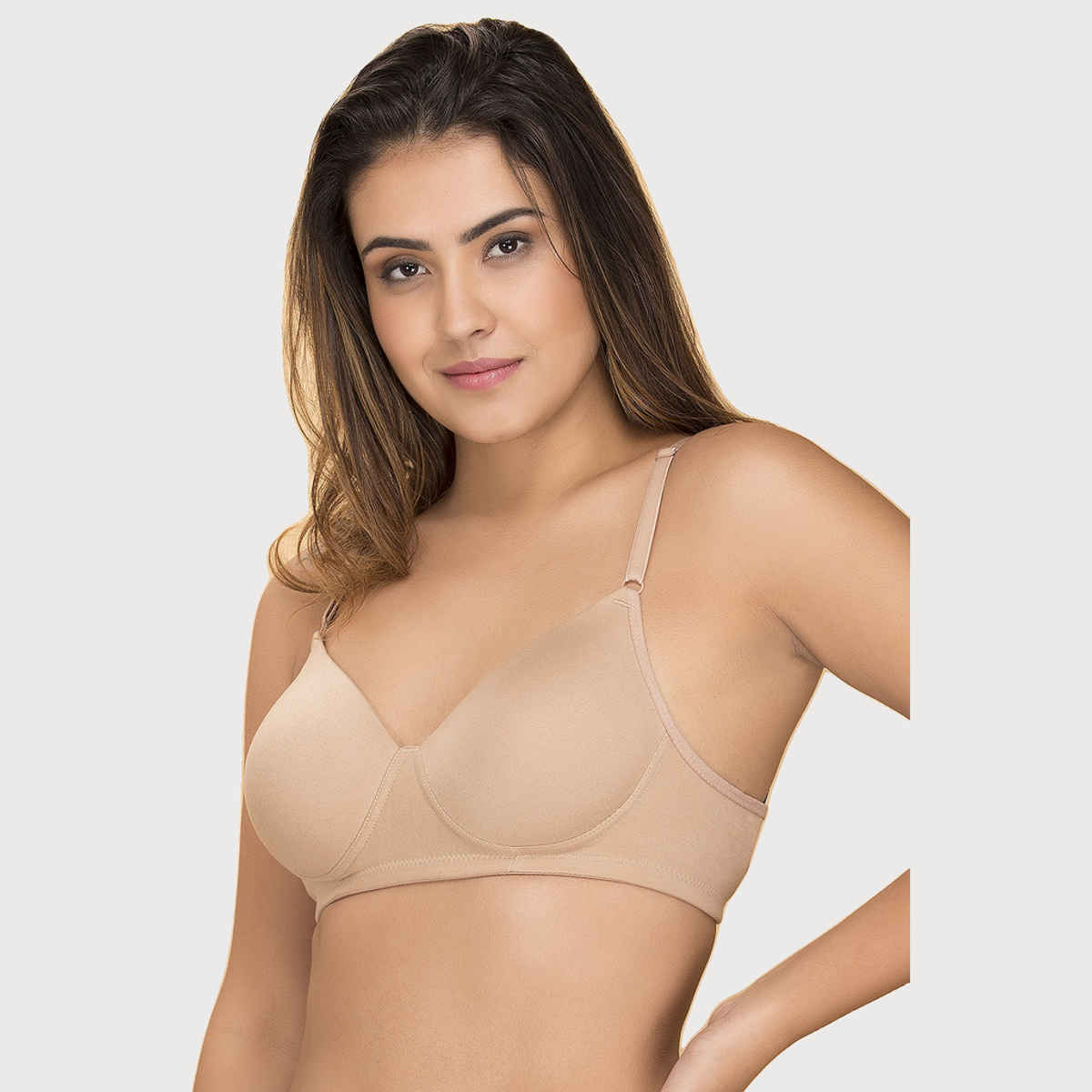 Clovia Women Padded Non-Wired Full Coverage T-Shirt Bra - Cotton Rich | Beige | 38B