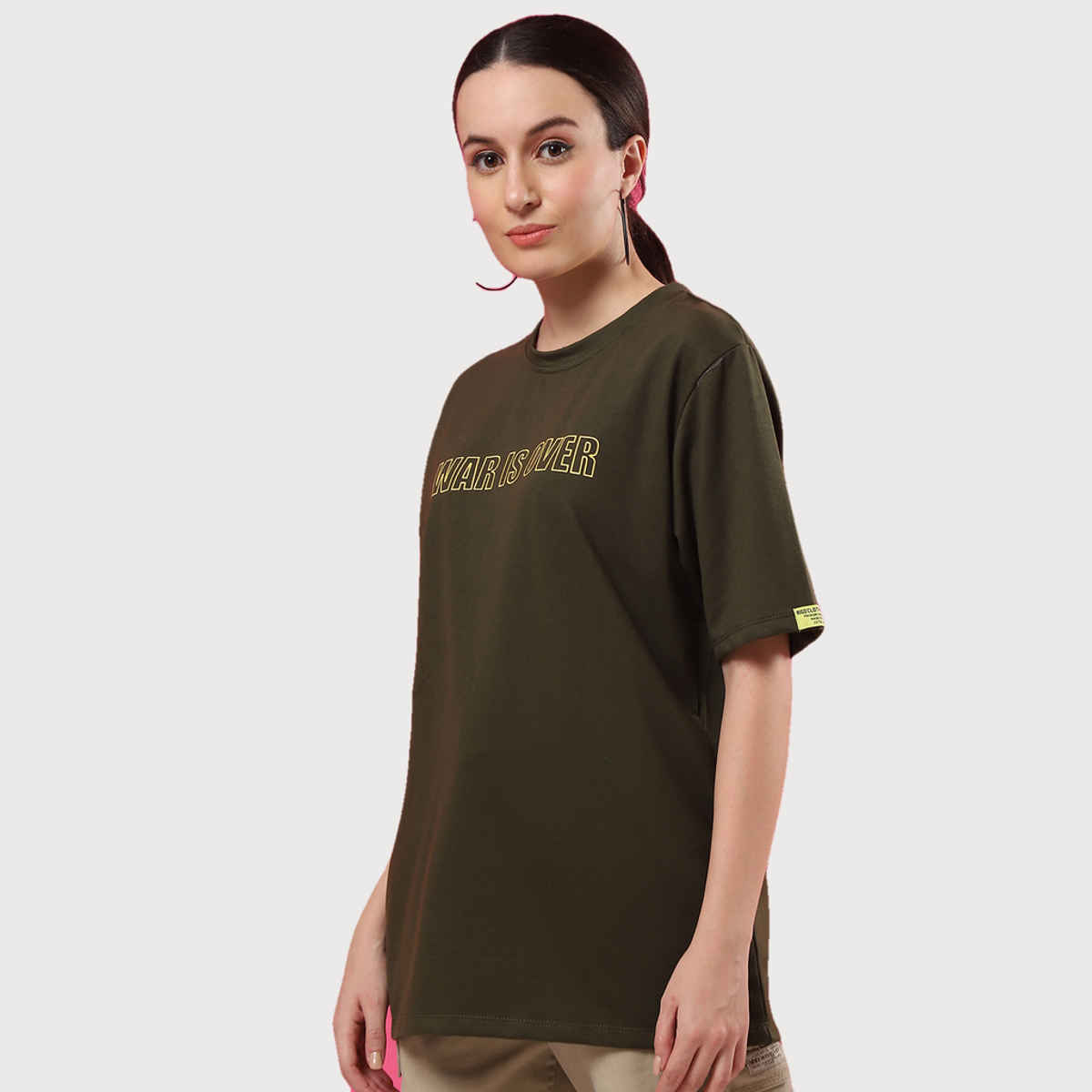 Rigo Women Terry Oversized Printed T-shirt | Army Green - XL