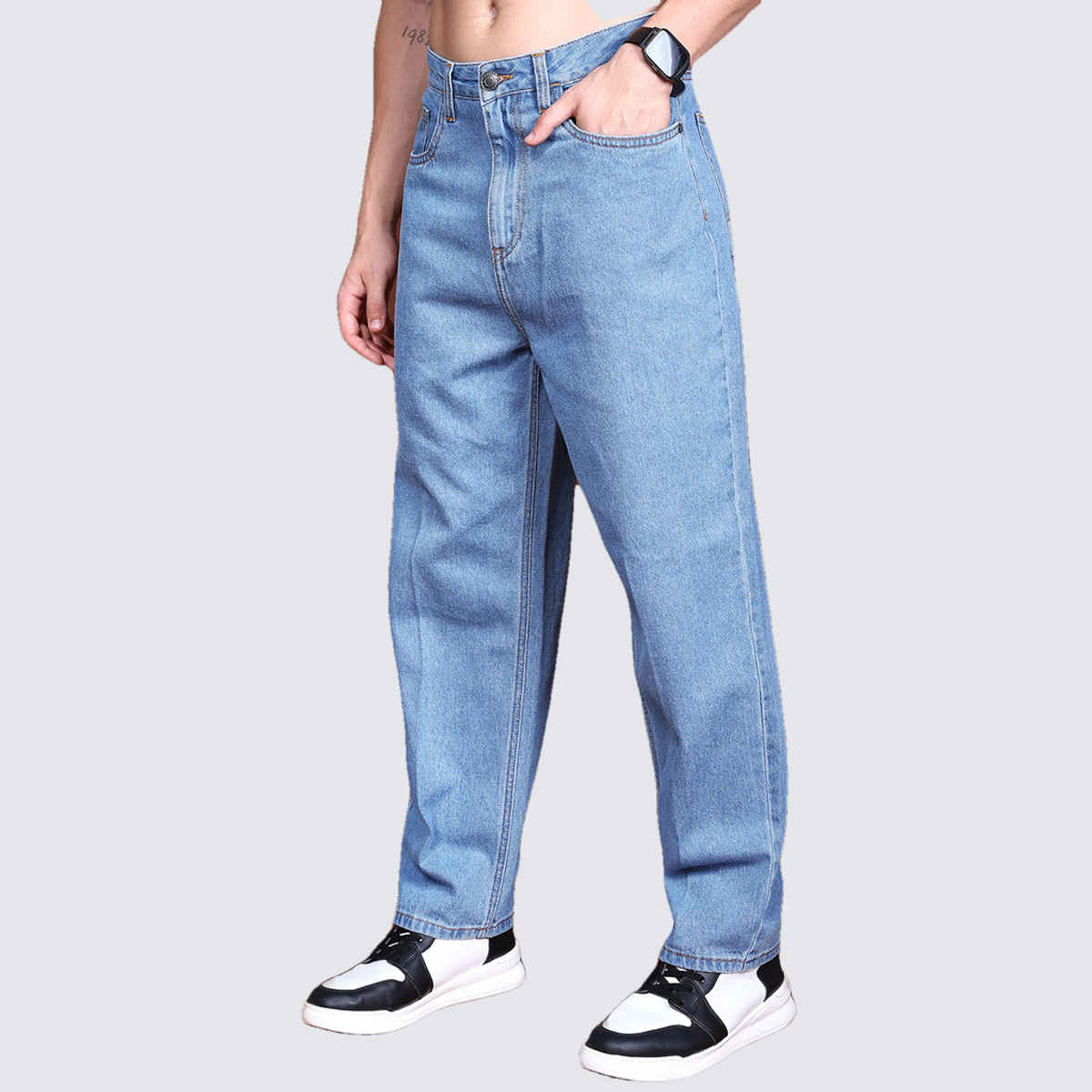 HIGHLANDER Men's Cotton Low-Rise Relaxed Fit Jeans | Blue - 30