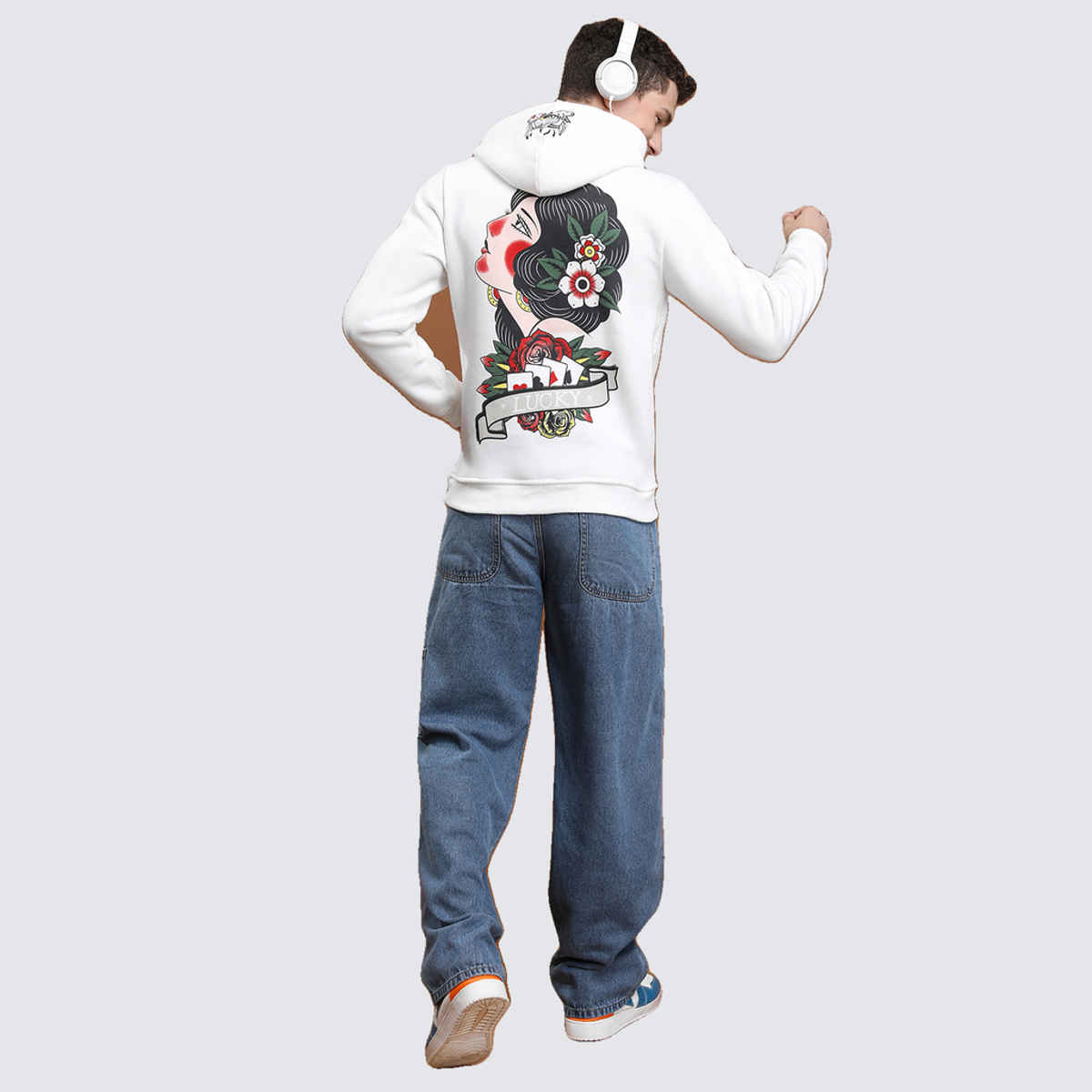 HIGHLANDER Men's Printed Hooded Pullover Sweatshirt | White - XL