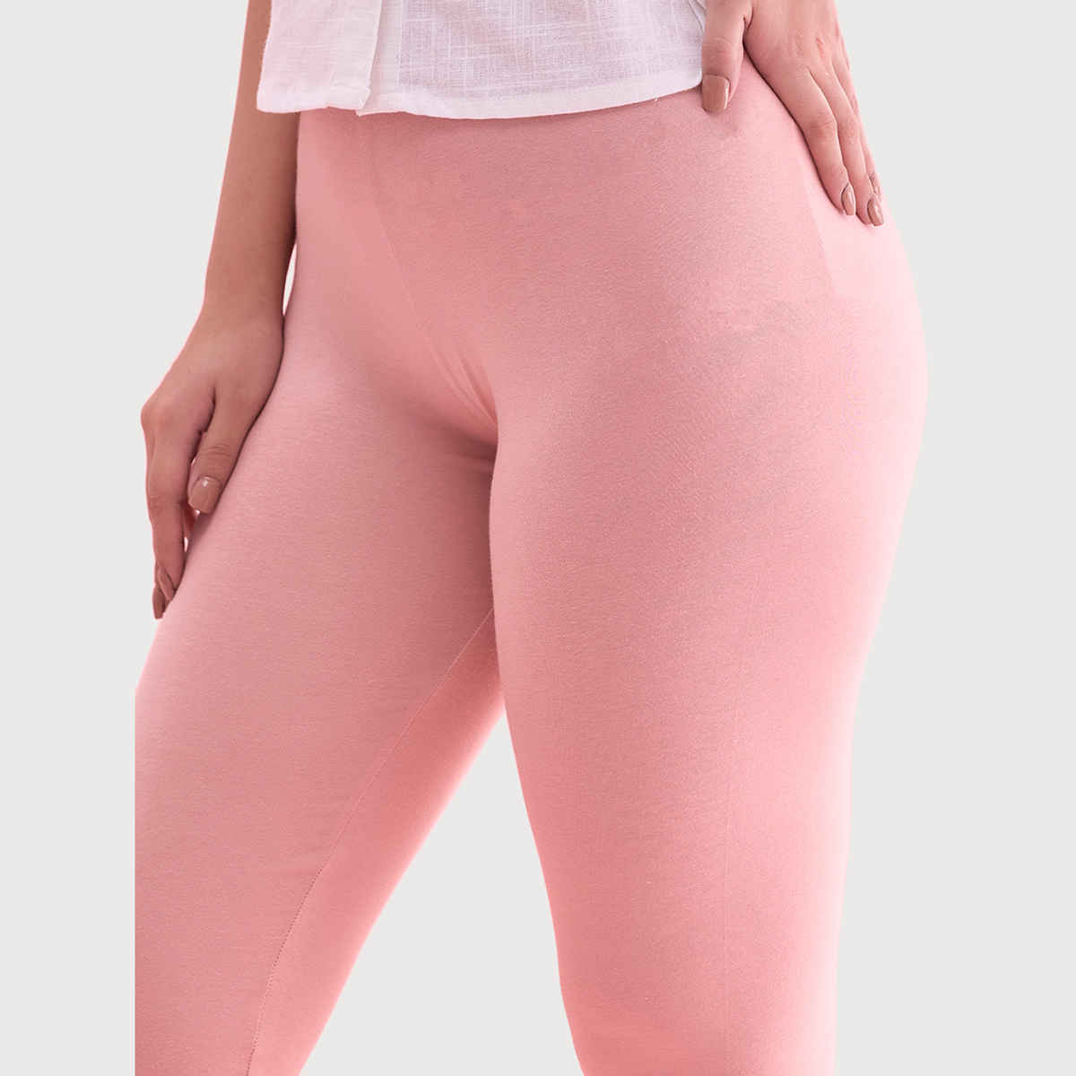 Go Colors Women's Solid Mid Rise Ankle Length Leggings | Baby Pink - S