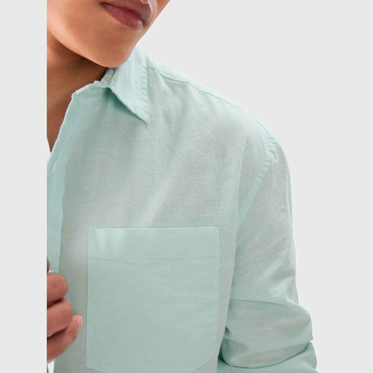 The Souled Store Men's Regular Cotton Linen- Ocean Blue Shirts | XL