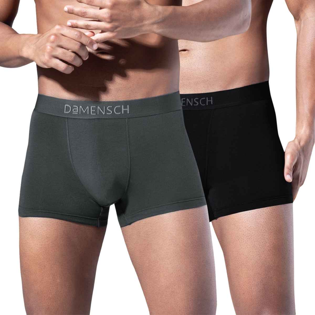 DaMENSCH Men's Modal Trunks | Grey and Black - L